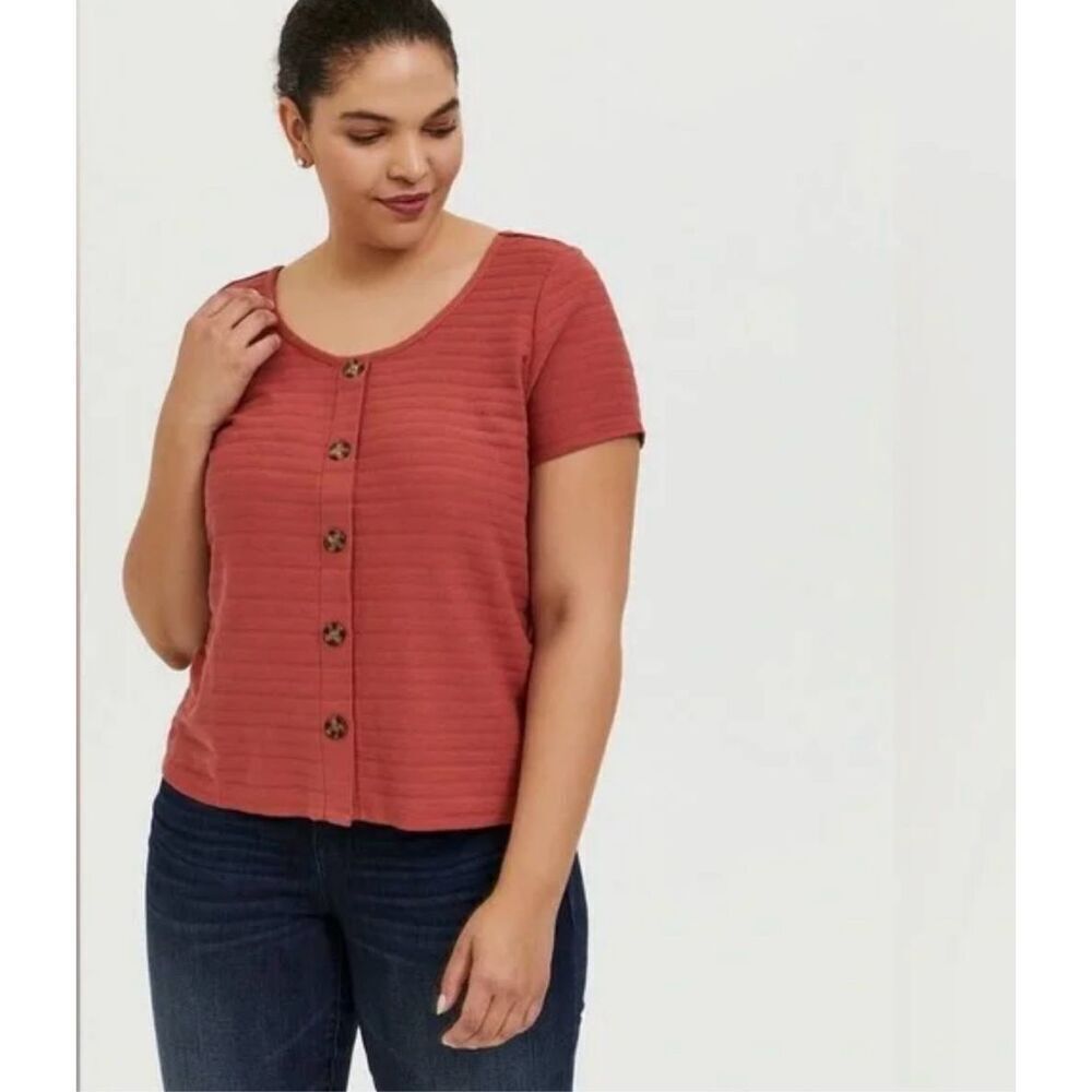Womens Torrid Pumpkin Orange Ribbed Button Down Midi Tee Blouse Top - Sz 0